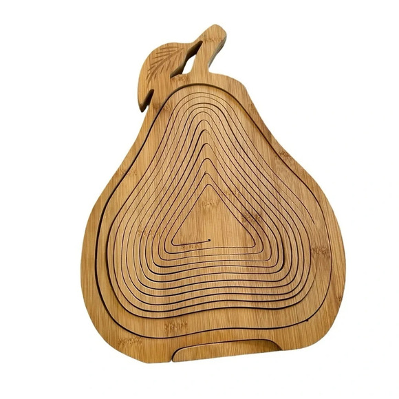 Collapsible Fruit Basket Pear Shape Kitchen Decor Bamboo Wood Trivet - Picture 4 of 5